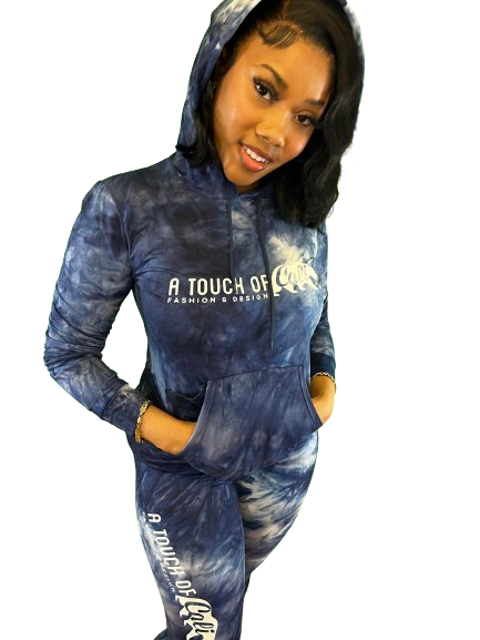 Two Piece Hoodie and Leggings Set (Tie Dye Blue)