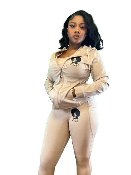 3 Piece White Beige Tracksuit for Women