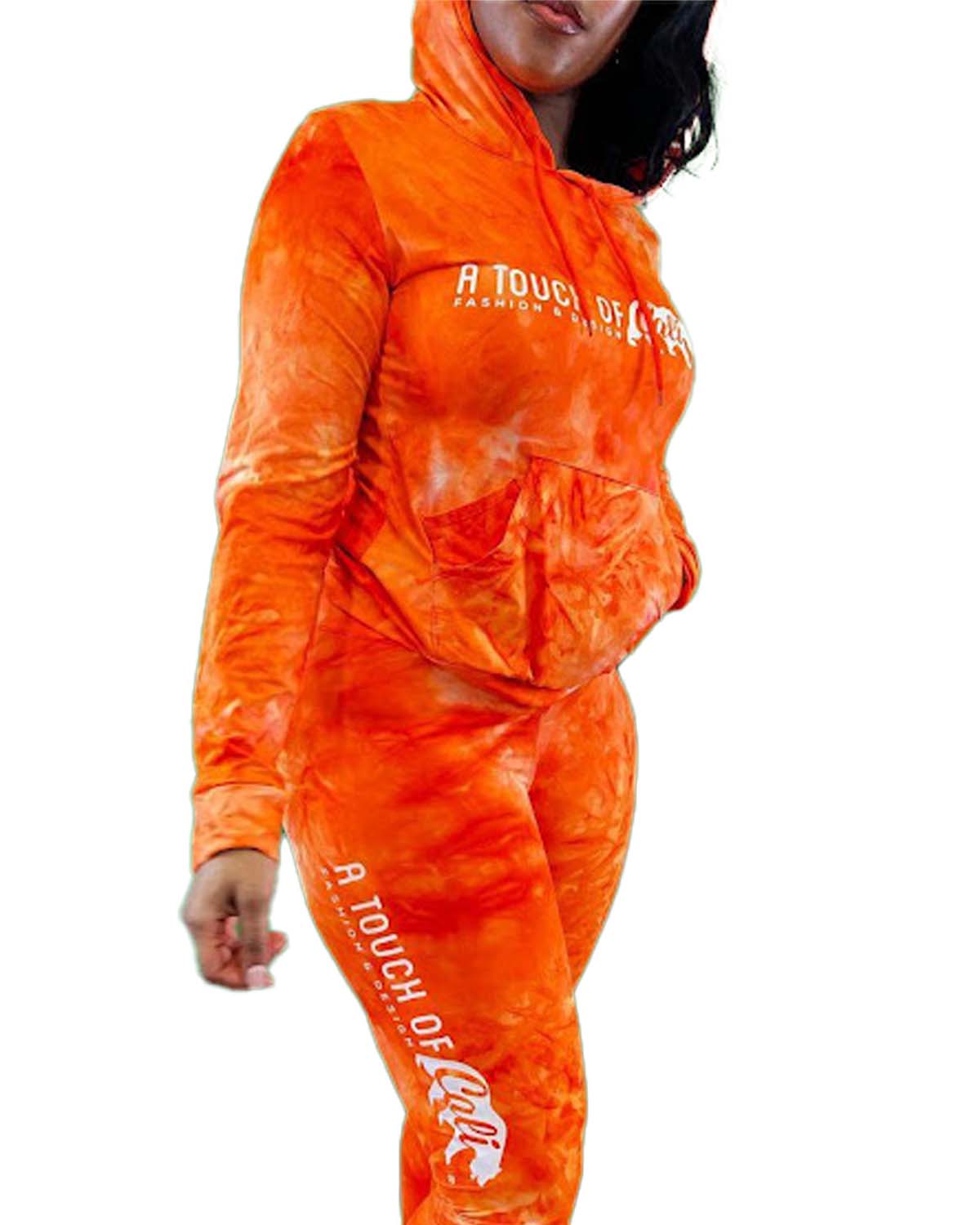 Two Piece Hoodie and Leggings Set (Orange Crush)